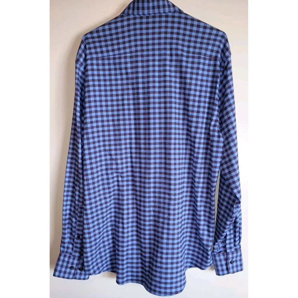 Peter Millar Crown Sport Blue & Plum Check Long Sleeve Button Down Shirt Men's L - Picture 5 of 10